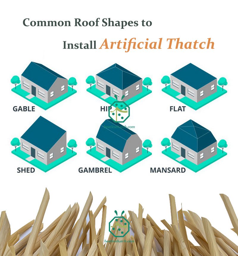 Faux-Nipa-Strohdachziegel, die für Giebeldächer, Schuppen, Walmdach, flaches Strohdach, Gambrel und Mansarde verwendet werden
