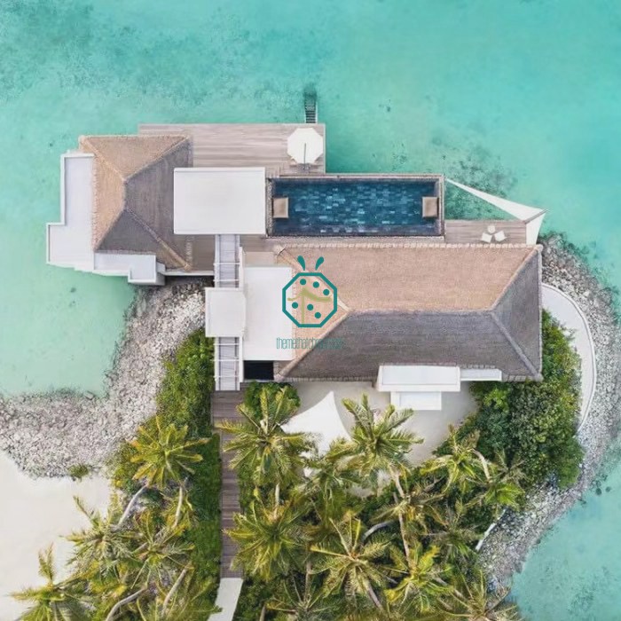 Malediven: Künstliche Kajan-Strohdach-Projekte für Strand-Swimmingpool-Bungalows